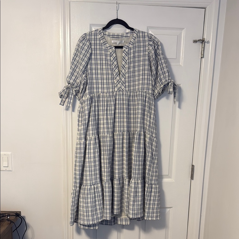 English Factory White and Purple Pleated Tie Front Sundress